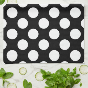 Linge De Cuisine Pois noirs et blancs, Motif Polka