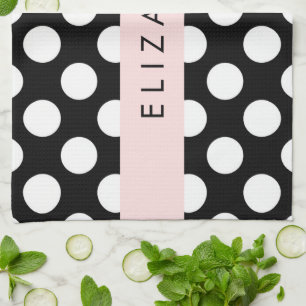 Linge De Cuisine Pois noirs et blancs, pointillés, Votre nom