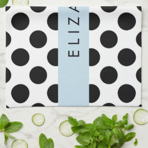 Linge De Cuisine Pois noirs et blancs, pointillés, Votre nom