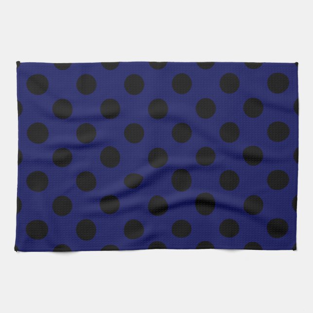 Linge De Cuisine Pois noirs sur bleu marine (Horizontal)