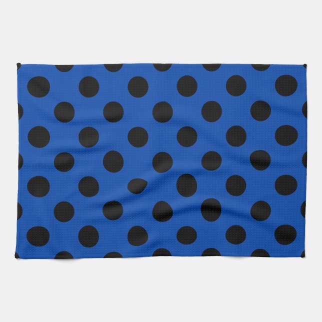 Linge De Cuisine Pois noirs sur bleu royal (Horizontal)