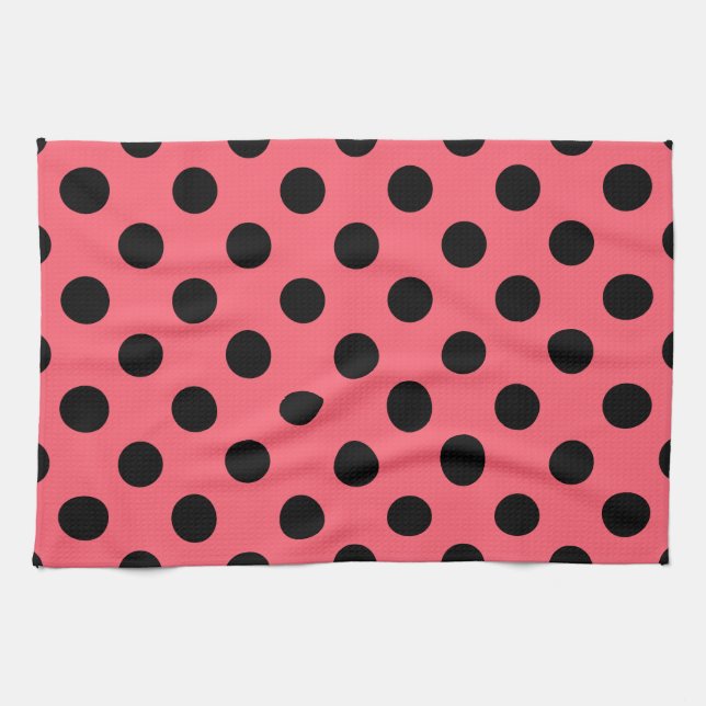 Linge De Cuisine Pois noirs sur corail (Horizontal)