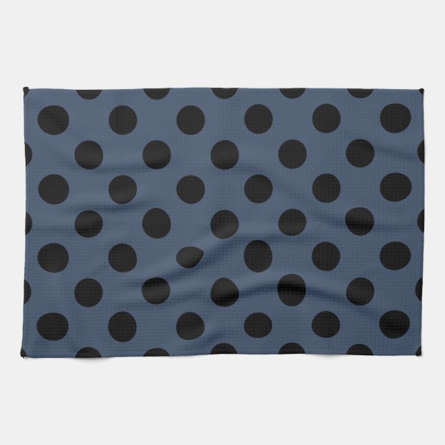 Linge De Cuisine Pois noirs sur gris-bleu (Horizontal)