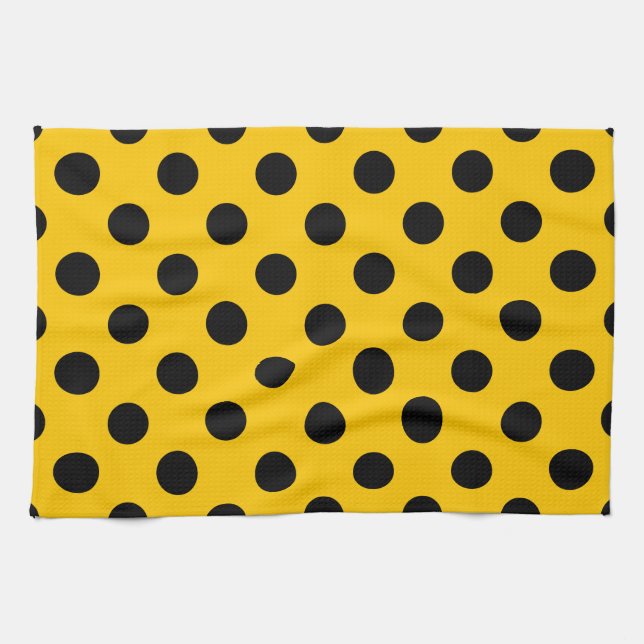 Linge De Cuisine Pois noirs sur jaune (Horizontal)