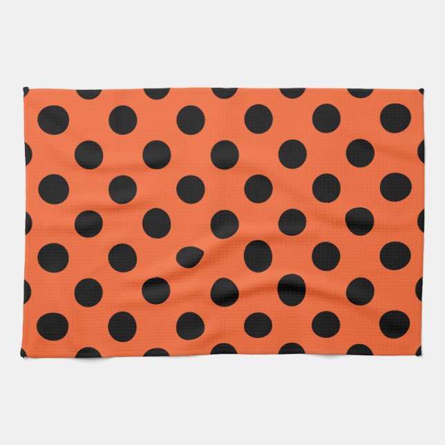 Linge De Cuisine Pois noirs sur orange (Horizontal)