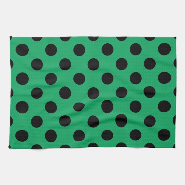Linge De Cuisine Pois noirs sur vert frais (Horizontal)