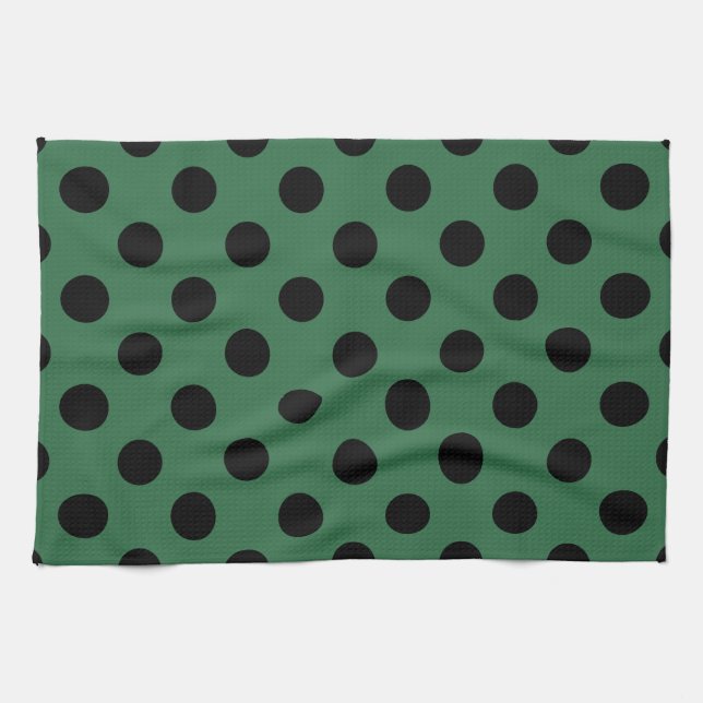 Linge De Cuisine Pois noirs sur vert kelly (Horizontal)