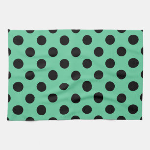 Linge De Cuisine Pois noirs sur vert menthe