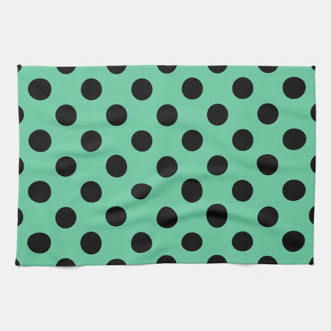 Linge De Cuisine Pois noirs sur vert menthe (Horizontal)