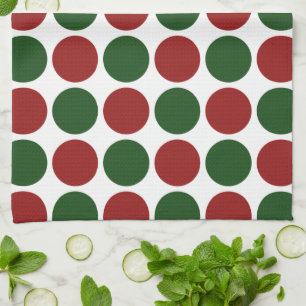 Linge De Cuisine Pois rouges et verts en blanc
