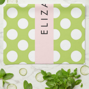 Linge De Cuisine Pois verts, Motif Pointe Polka, Votre Nom