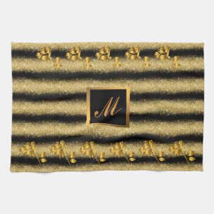 Linge De Cuisine Poison de Luxe Gold Glitter Black Floral