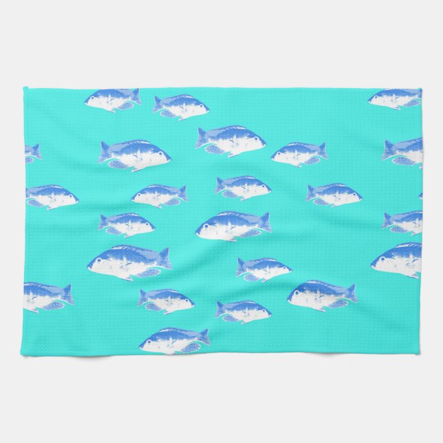 Linge De Cuisine Poisson bleu turquoise (Horizontal)