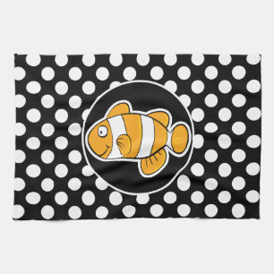 Linge De Cuisine Poisson clown sur Pois noirs et blancs