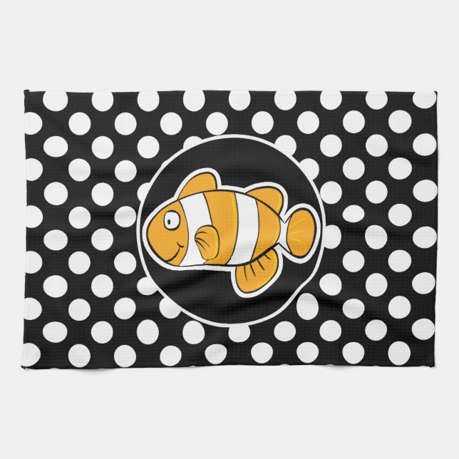 Linge De Cuisine Poisson clown sur Pois noirs et blancs (Horizontal)