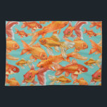 Linge De Cuisine Poisson d'or<br><div class="desc">Stylisez votre cuisine avec un imprimé de nouveauté coloré avec du poisson rouge. Idéal pour la maison de plage. Changez la couleur arrière - plan pour compléter votre décor.</div>