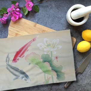 Linge De Cuisine Poisson Koi avec Lotus