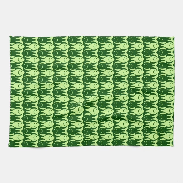 Linge De Cuisine Poisson moderne du milieu du siècle, chaux et vert (Horizontal)
