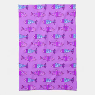 Linge De Cuisine Poisson moderne rétro, violet et Améthyste violet