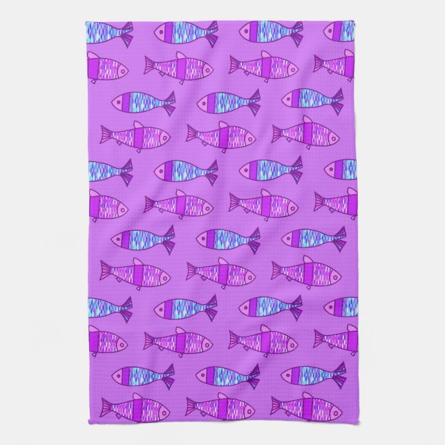 Linge De Cuisine Poisson moderne rétro, violet et Améthyste violet (Vertical)