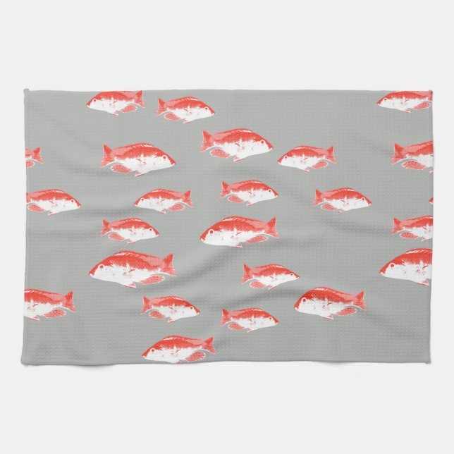 Linge De Cuisine Poisson rouge et gris (Horizontal)