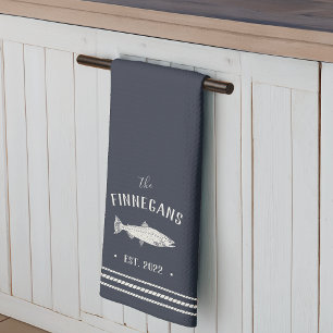 Linge De Cuisine Poisson Rustique bleu marine Personnalisé