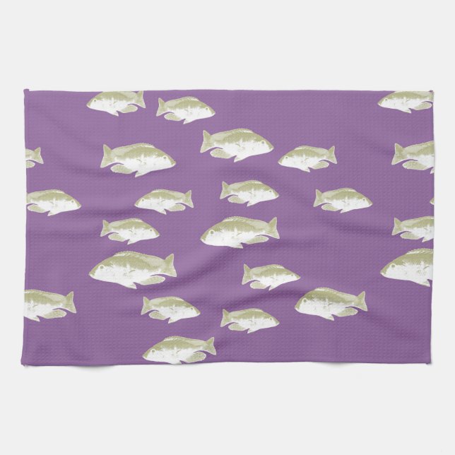 Linge De Cuisine Poisson sur violet (Horizontal)