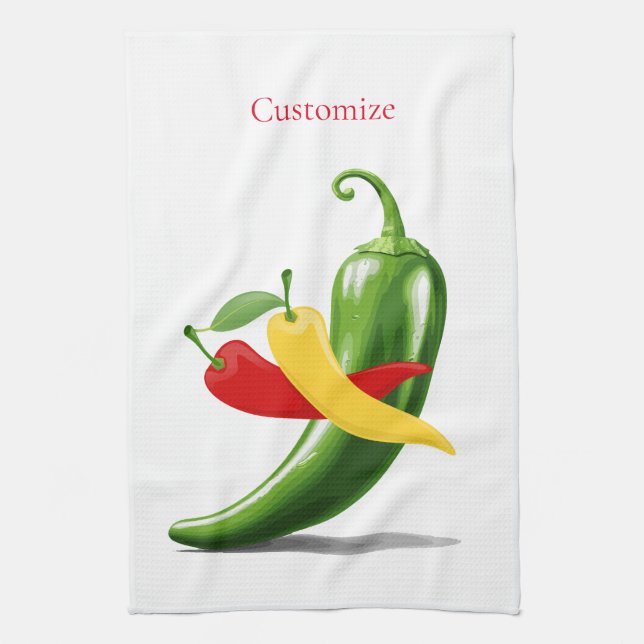 Linge De Cuisine Poivrons verts rouges chili Thunder_Cove (Vertical)