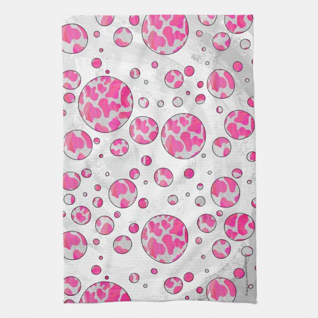 Linge De Cuisine Poka Dot Vache rose et blanc (Vertical)