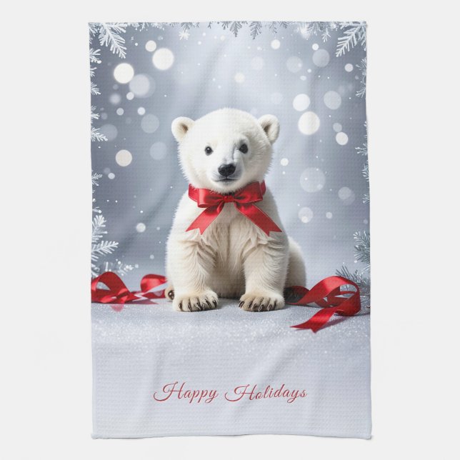 Linge De Cuisine Polar Bear Christmas Holiday Kitchen Towel (Vertical)