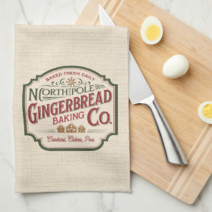 Linge De Cuisine Pôle Nord Gingerbread Baking Vintage Noël