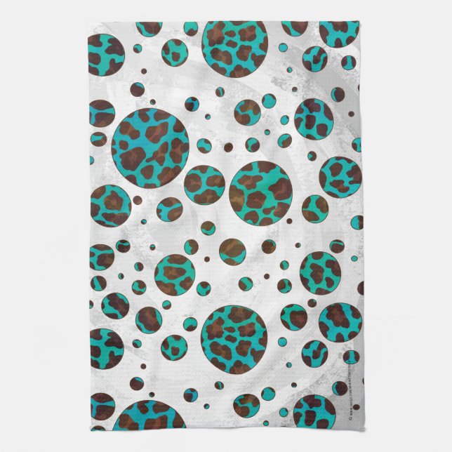 Linge De Cuisine Polka Dot Cow Impression Brown et Turquoise (Vertical)