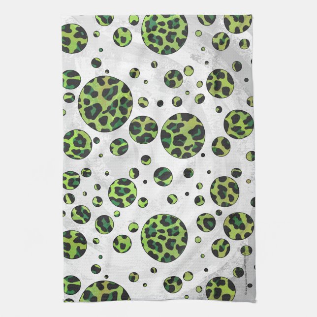 Linge De Cuisine Polka Dot Leopard noir et vert (Vertical)