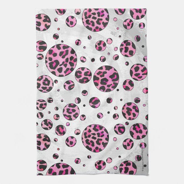 Linge De Cuisine Polka Leopard Pot noir et rose chaud (Vertical)