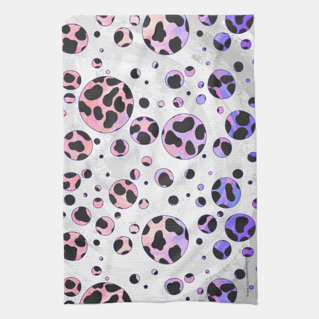 Linge De Cuisine Polka noire et rose de Dalmatie Imprimer (Vertical)