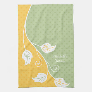 Linge De Cuisine Polka vert Jaune Personnalisée Point Vin Floral