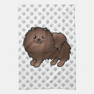 Linge De Cuisine Pomeranian Brun Mignon Chien de Dessin Animé & Pat