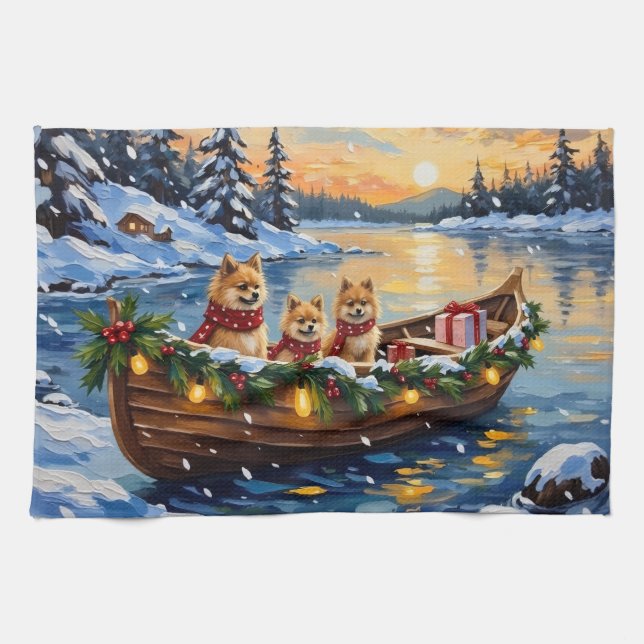 Linge De Cuisine Pomeranian Christmas Boat Holiday (Horizontal)