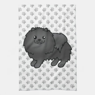 Linge De Cuisine Pomeranian noir Chien de dessin animé mignon & Pat