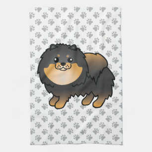 Linge De Cuisine Pomeranian noir et feu Chien de dessin animé migno
