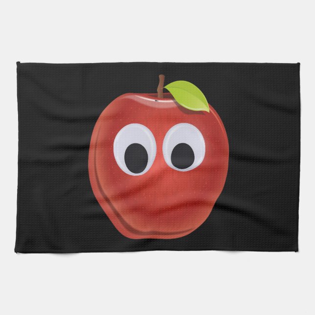 Linge De Cuisine Pomme rouge drôle avec yeux de googly (Horizontal)