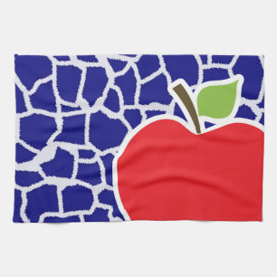 Linge De Cuisine Pomme sur Poster de animal de girafe bleu foncé