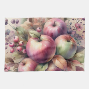 Linge De Cuisine Pommes automnales en couleurs pastel aquarelle