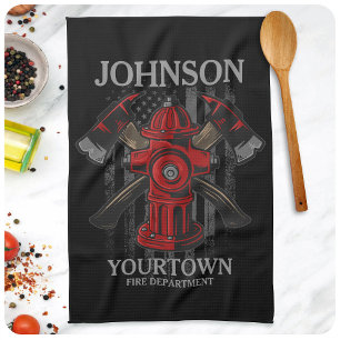 Linge De Cuisine Pompier NOM Fire Department Hydrant USA Drapeau