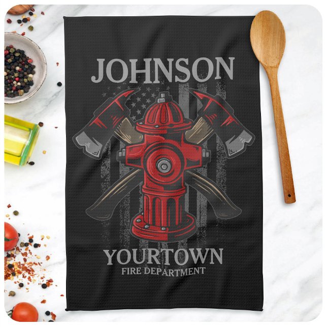 Linge De Cuisine Pompier NOM Fire Department Hydrant USA Drapeau (Créateur téléchargé)