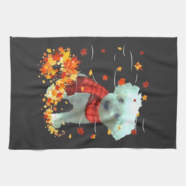 Linge De Cuisine Poochon Écharpe d'automne - Chiens Feuilles d'auto (Horizontal)