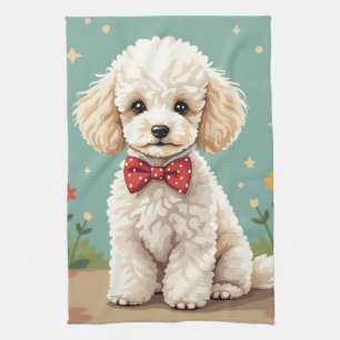 Linge De Cuisine Poodle blanc adorable avec noeud papillon