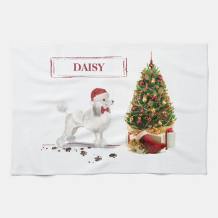 Linge De Cuisine Poodle blanc Funny Chien de Noël avec arbre
