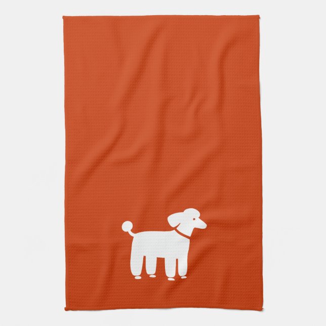 Linge De Cuisine Poodle Blanc sur Couleur Personnalisable (Vertical)