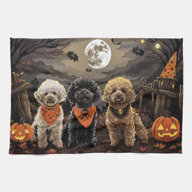 Linge De Cuisine Poodle Halloween Épouvantable (Horizontal)